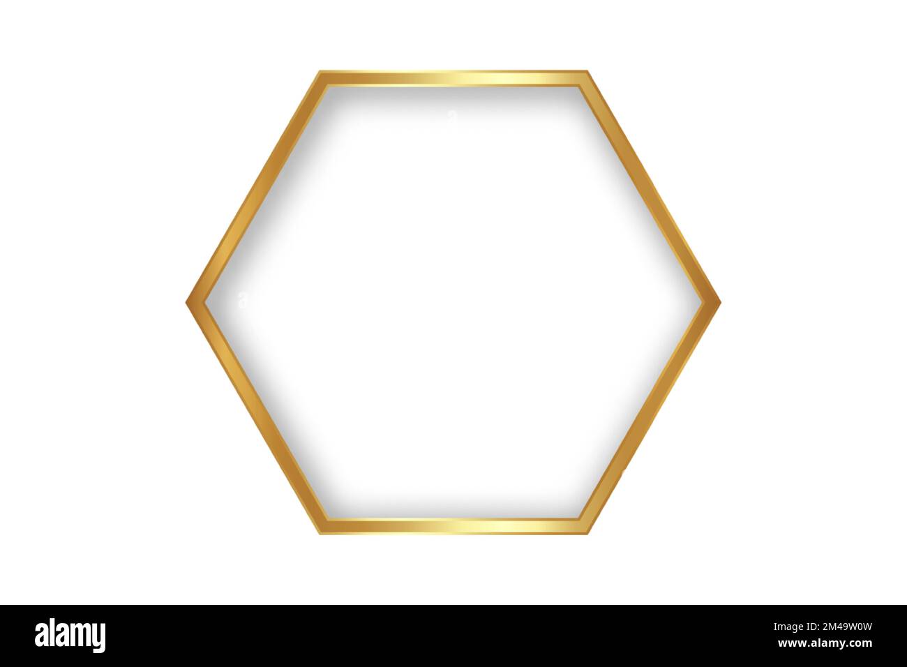 Dünner, sechseckiger Luxusrahmen im goldenen Stil auf weißem Hintergrund. Perfektes Design für Schlagzeile, Logo und Verkaufsbanner. Vektordarstellung Gold geometrisch Stock Vektor