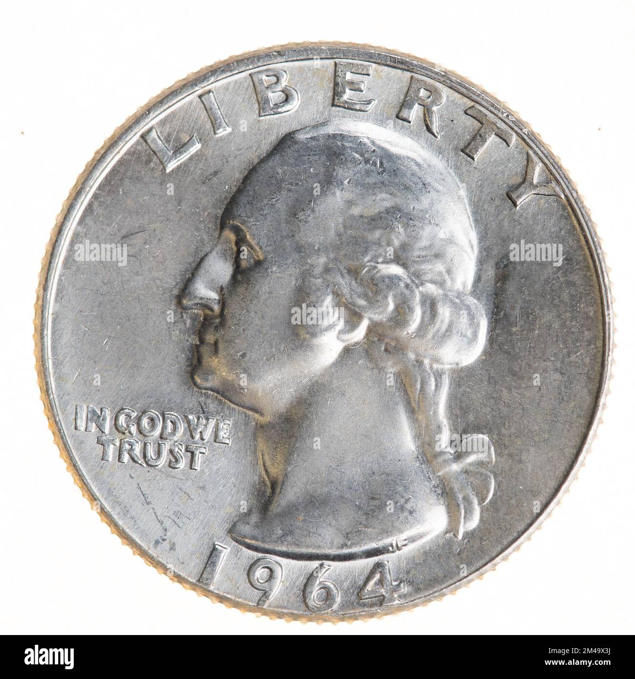 1964 Silver USD George Washington Quarter - Profilseite Stockfoto