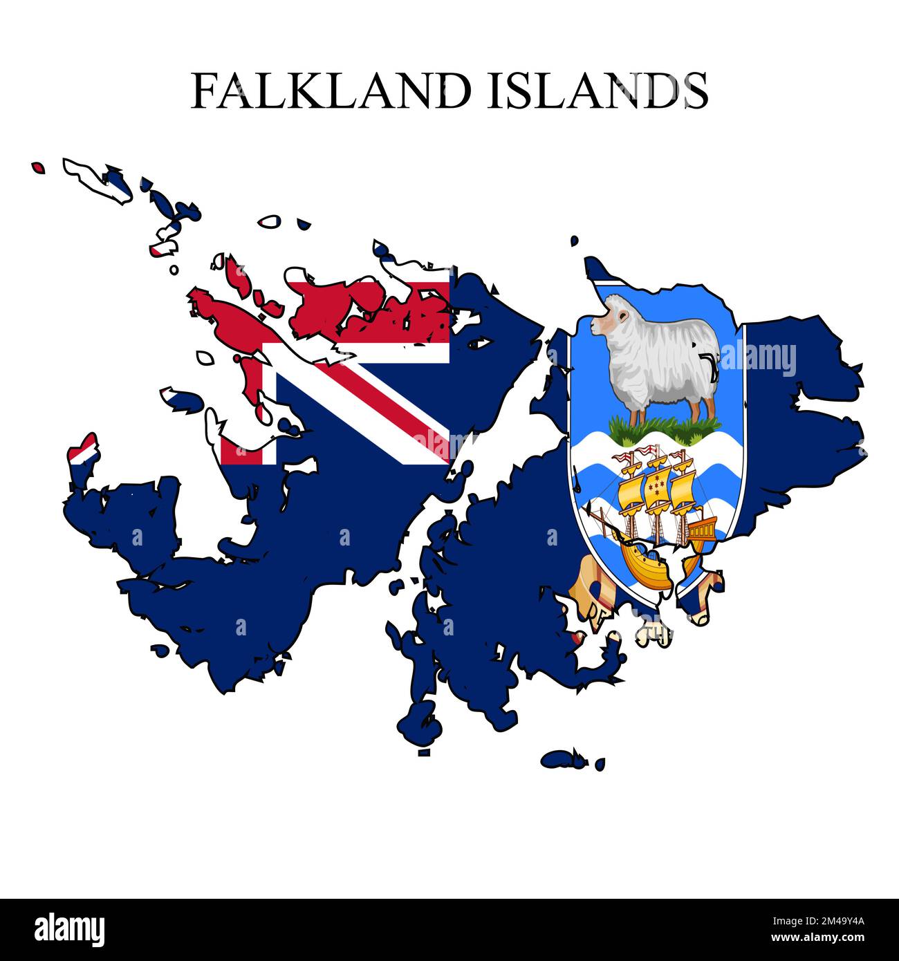 Kartenvektordarstellung der Falklandinseln. Weltwirtschaft. Berühmtes Land. Südamerika. Lateinamerika. Amerika. Stock Vektor