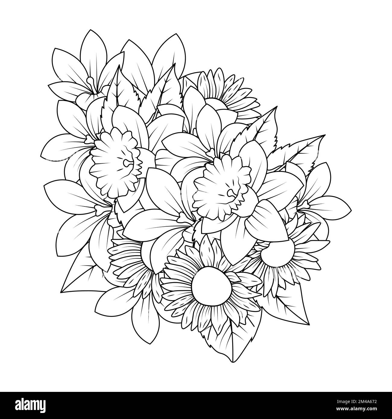 Sonnenblumen-Doodle-Art-Vektordesign mit Strichgrafiken-Malseite und einfachem Zeichnen mit Bleistift Stock Vektor