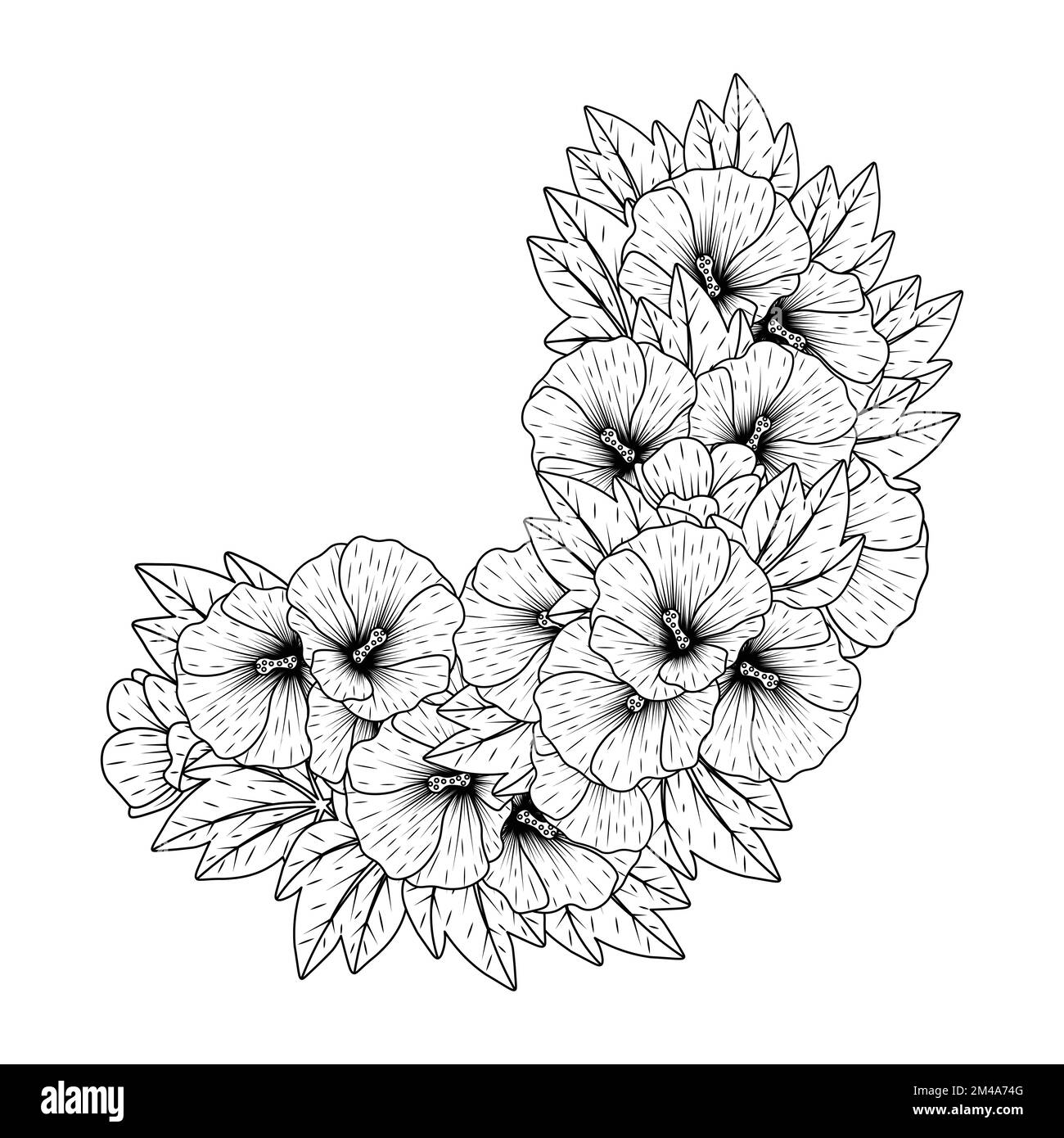 hollyhock-Blume Kritzelclip Art Malseite mit dekorativer Blumenhintergrund Design Illustration Stock Vektor