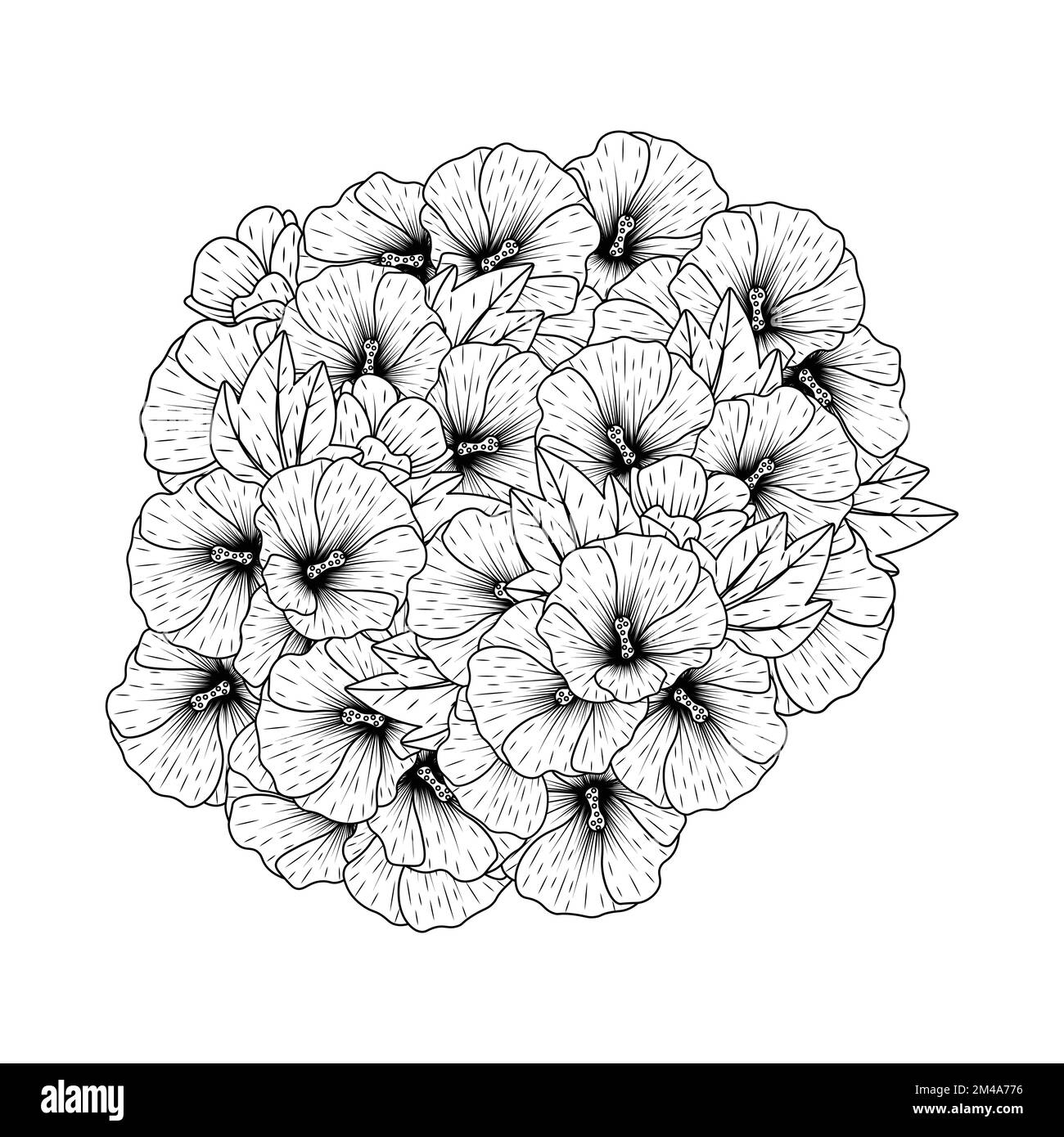 hollyhock-Blume Kritzelclip Art Malseite mit dekorativer Blumenhintergrund Design Illustration Stock Vektor