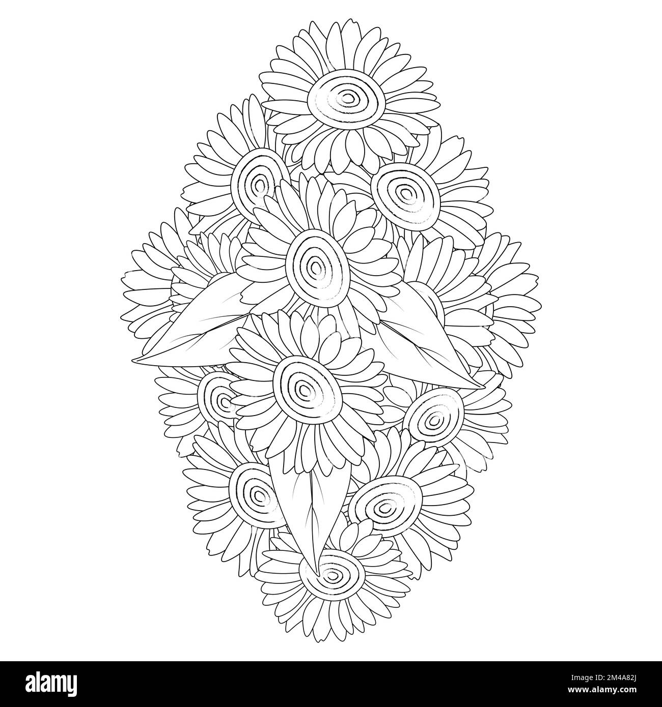 Sonnenblumen Zen Doodle Art Zeichnung im Vektordesign mit blühenden Blütenblättern für Erwachsene Malbuch Seite Stock Vektor