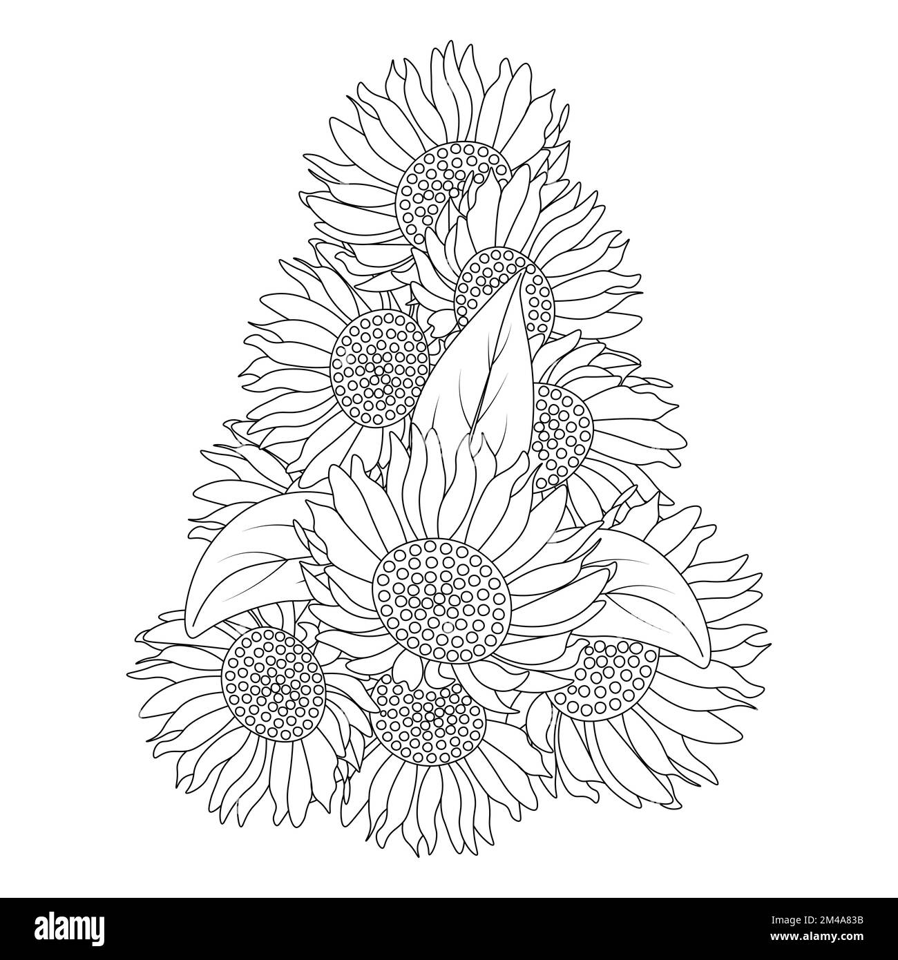 Sonnenblumen Zen Doodle Art Zeichnung im Vektordesign mit blühenden Blütenblättern für Erwachsene Malbuch Seite Stock Vektor