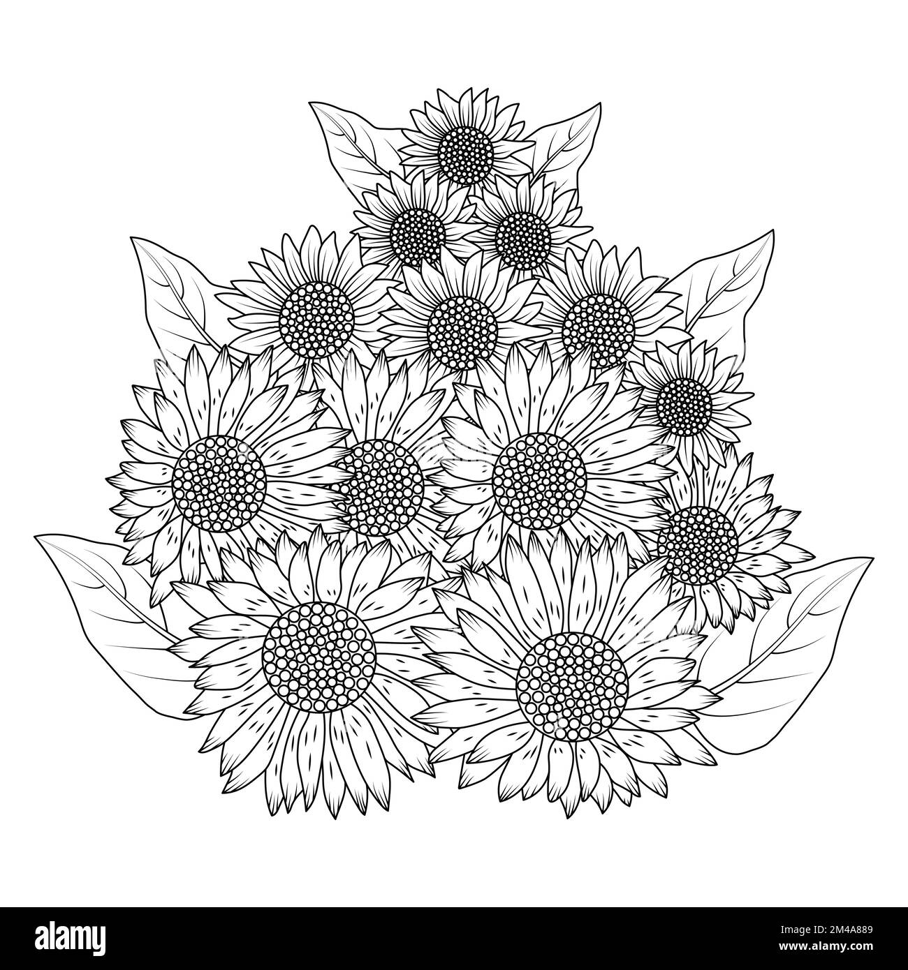 Sonnenblumen Zen Doodle Art Zeichnung im Vektordesign mit blühenden Blütenblättern für Erwachsene Malbuch Seite Stock Vektor