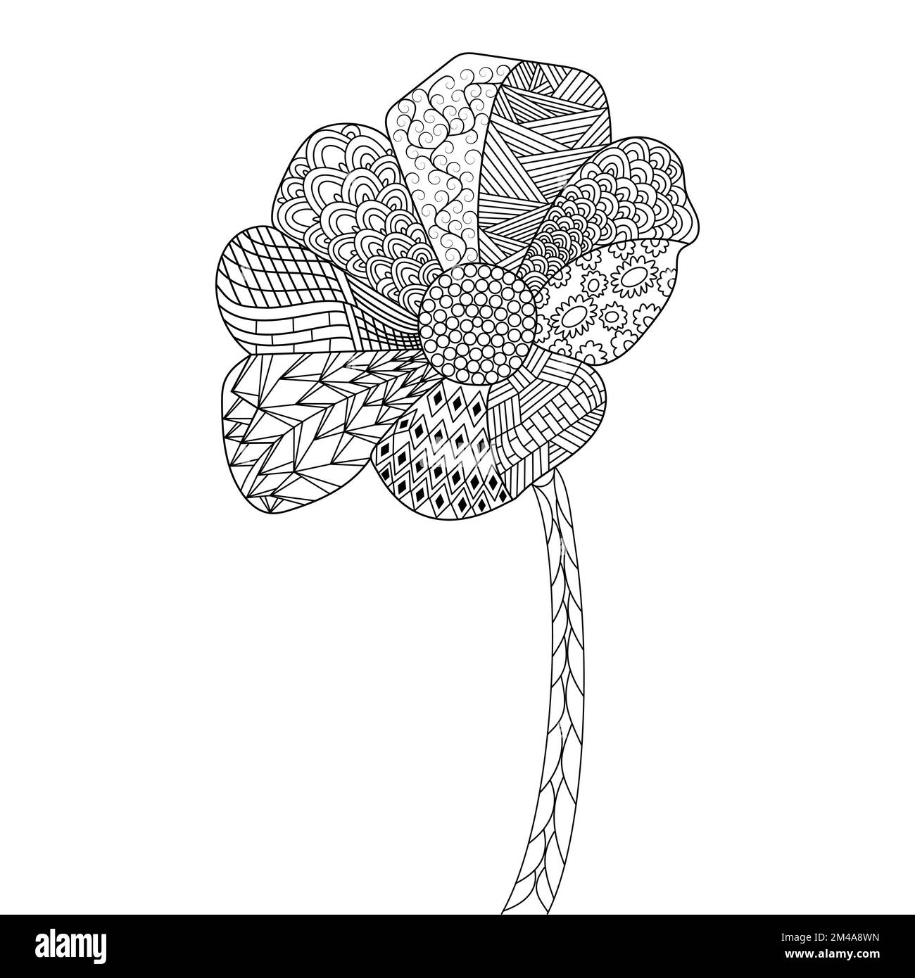 Farbseite „Sonnenblume von zentangle“ mit dekorativem Blumenhintergrund Stock Vektor