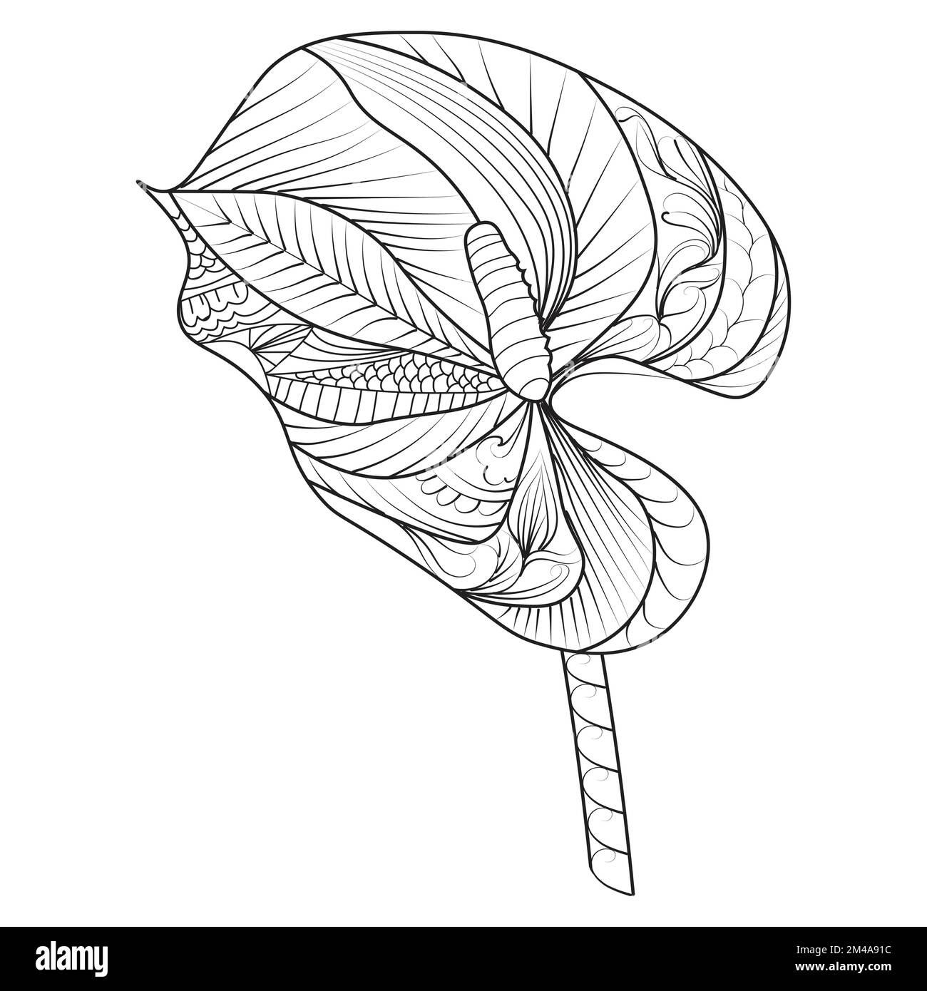zentangle Leaf Hintergrund Linienfarbe Seite mit einfachen Skizzen handgezeichnetes Design Stock Vektor