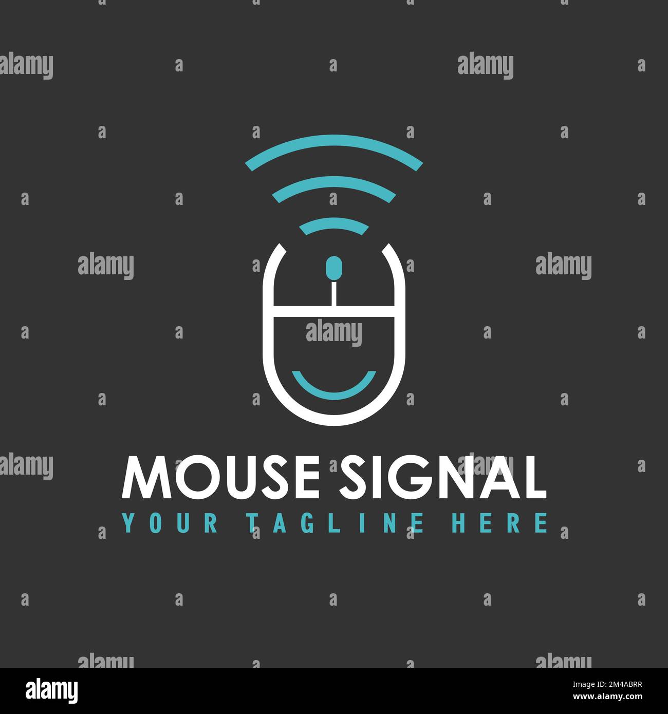 Computermaus in Line-Out mit einem Signal oder WLAN-Router Grafiksymbol Logo Design abstraktes Konzept Vektormaterial. Bezogen auf Technik oder Internet. Stock Vektor