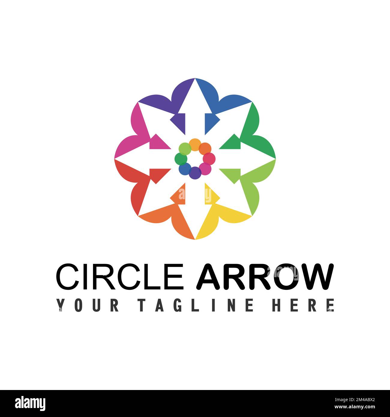 Kreisförmiger Pfeil mit farbigem Bildsymbol Logo abstraktes Konzept Vektormaterial. Kann als Symbol im Zusammenhang mit dem Geschäft oder Handel verwendet werden Stock Vektor