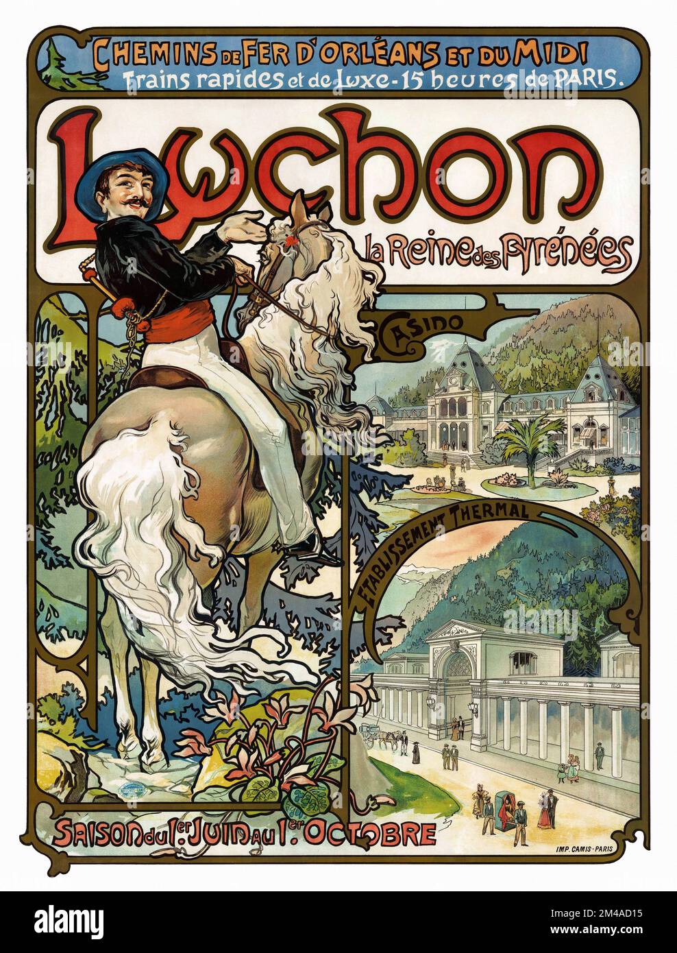 Luchon la reine des Pyrénées von Alphonse Mucha (1860-1939). Poster wurde 1895 in Frankreich veröffentlicht. Stockfoto