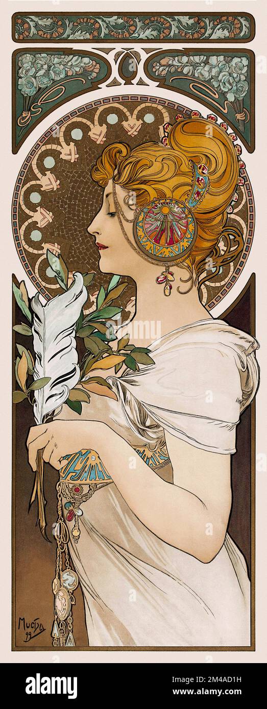 La Plume von Alphonse Mucha (1860-1939). Poster wurde 1899 in Frankreich veröffentlicht. Stockfoto