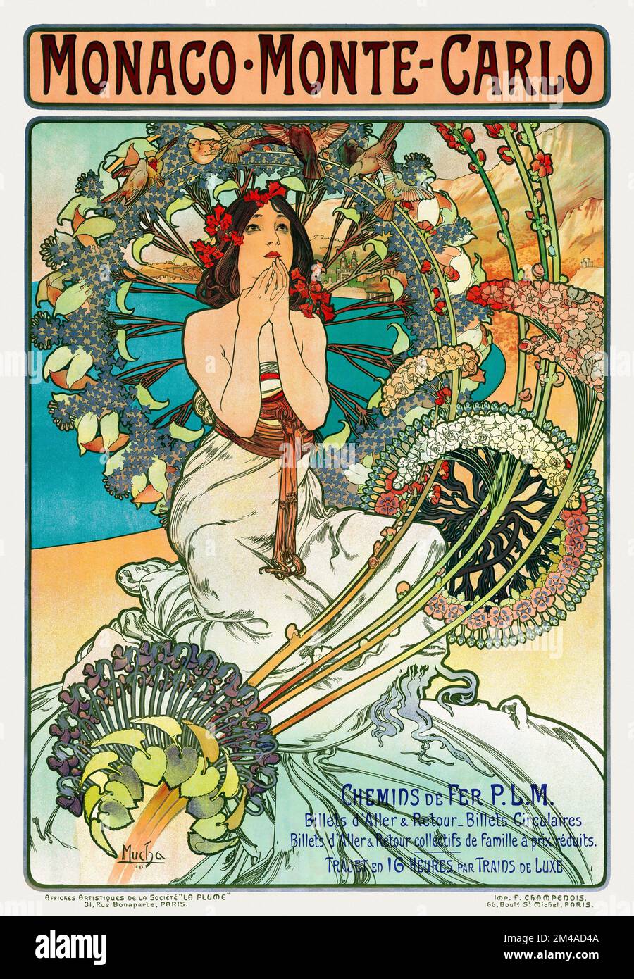 Monaco. Monte-Carlo. Chemins de Fer P.L.M. von Alphonse Mucha (1860-1939). Poster wurde 1897 in Frankreich veröffentlicht. Stockfoto