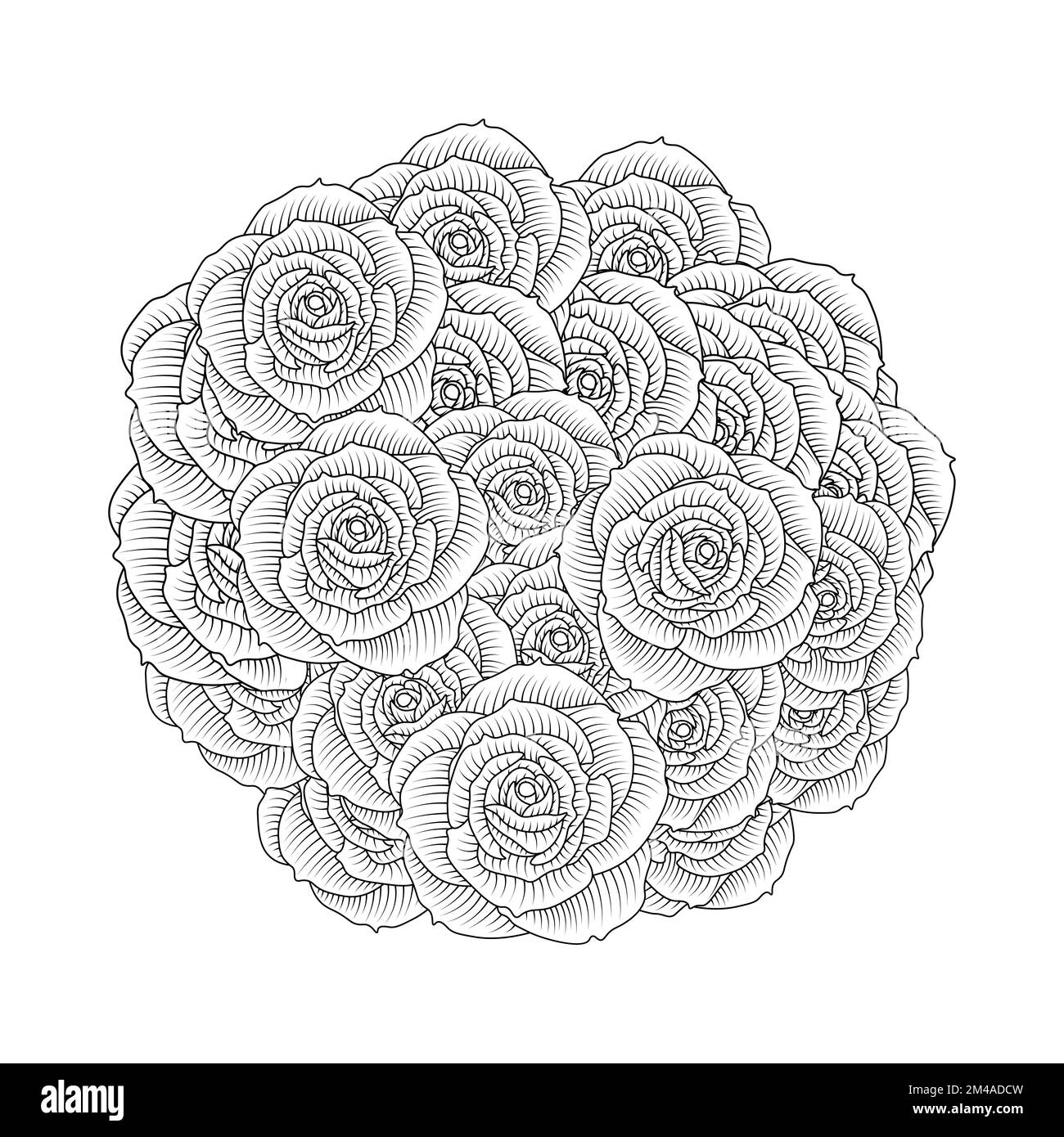 Rote Rosen Blütenfarbe Seitenzeichnung mit dekorativer Anti-Stress-Illustration Stock Vektor