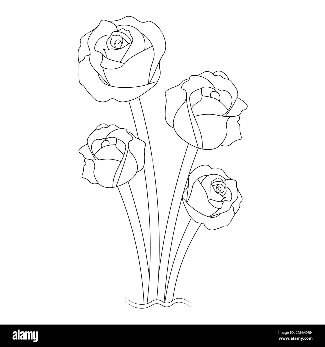 Rote Rosen Blütenfarbe Seitenzeichnung mit dekorativer Anti-Stress-Illustration Stock Vektor