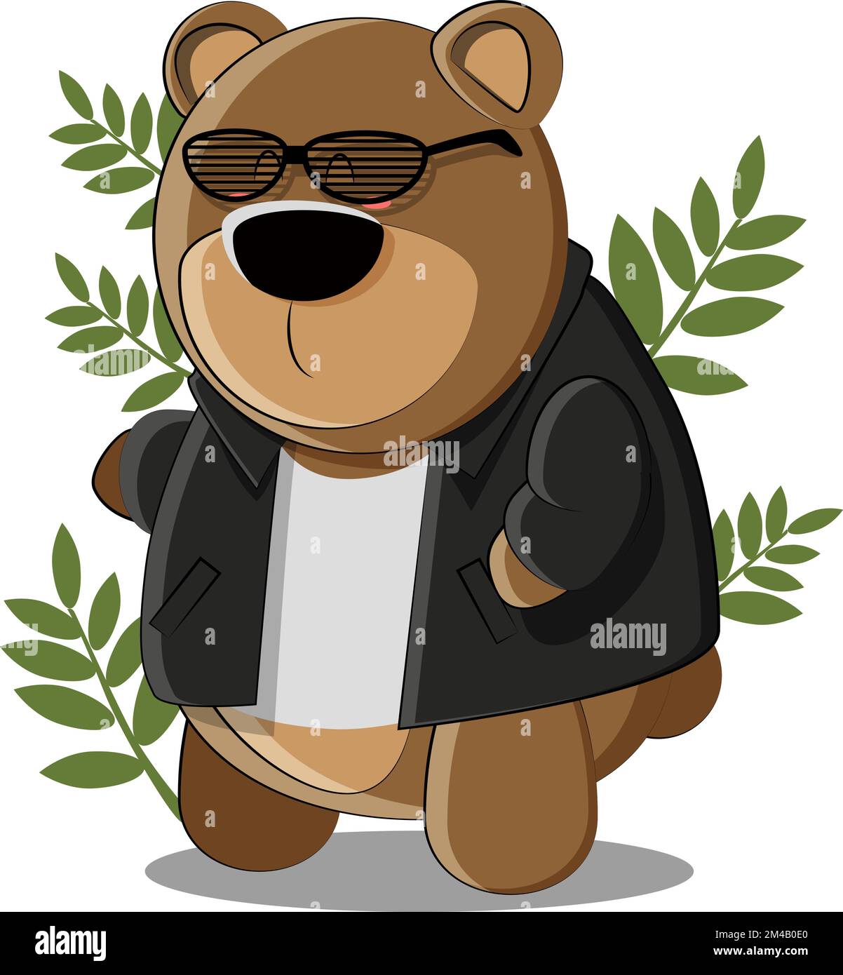 Ein cooler und süßer Bär in einer Lederjacke und einer trendigen Brille Stock Vektor