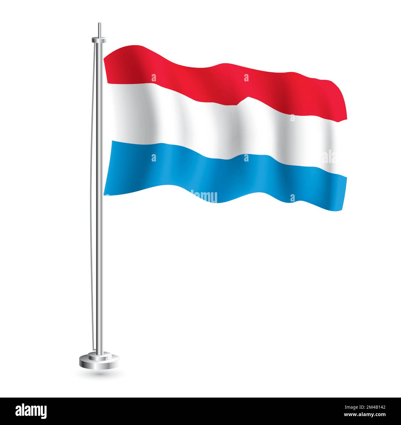 Luxemburgische Flagge. Isolierte realistische Wellenflagge des Landes Luxemburg auf der Flaggenpole. Vektordarstellung. Stock Vektor