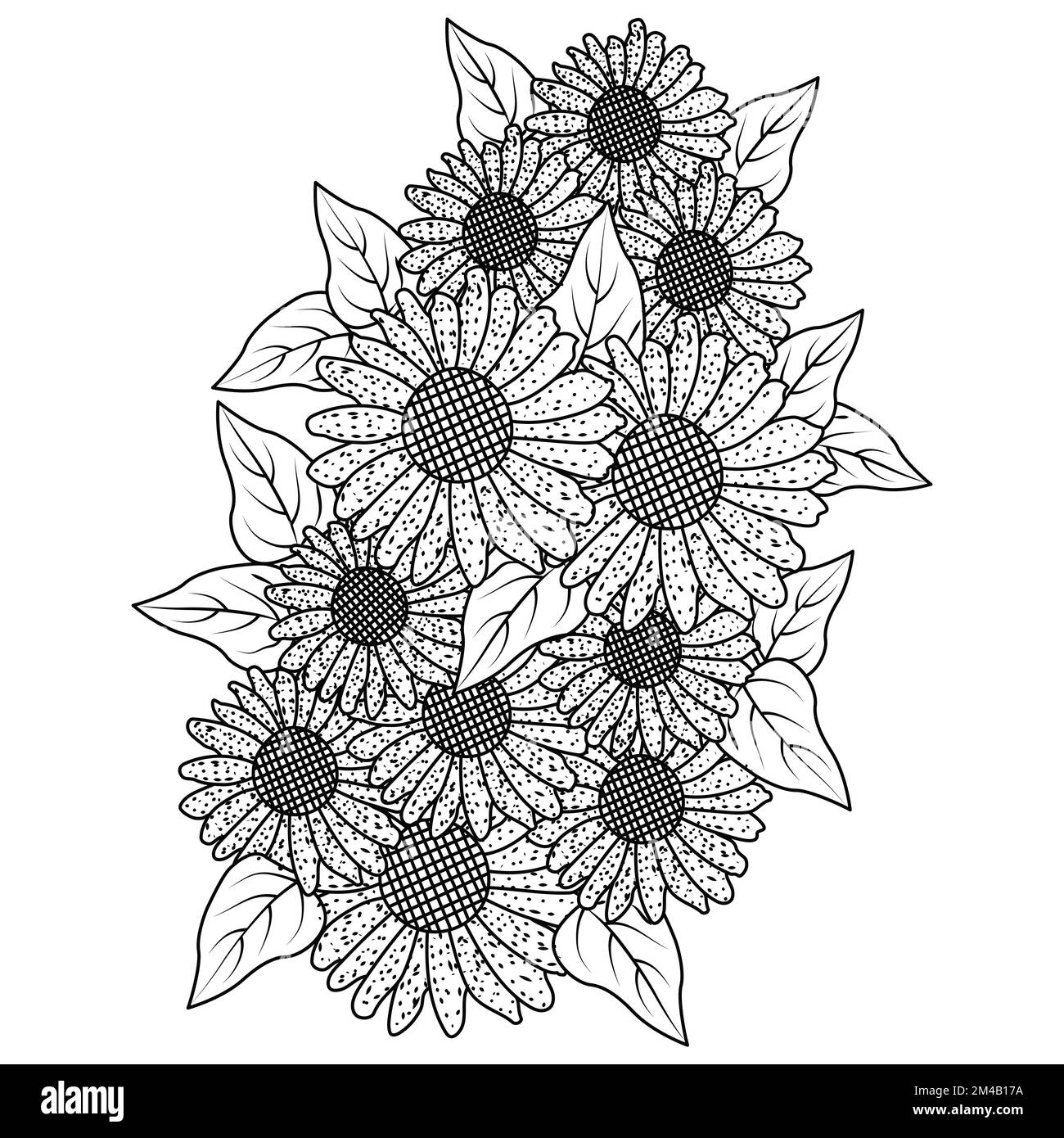 Sonnenblumenvektor der Farbseite Doodle Bleistiftlinie zeichnen blühende Blume Stock Vektor