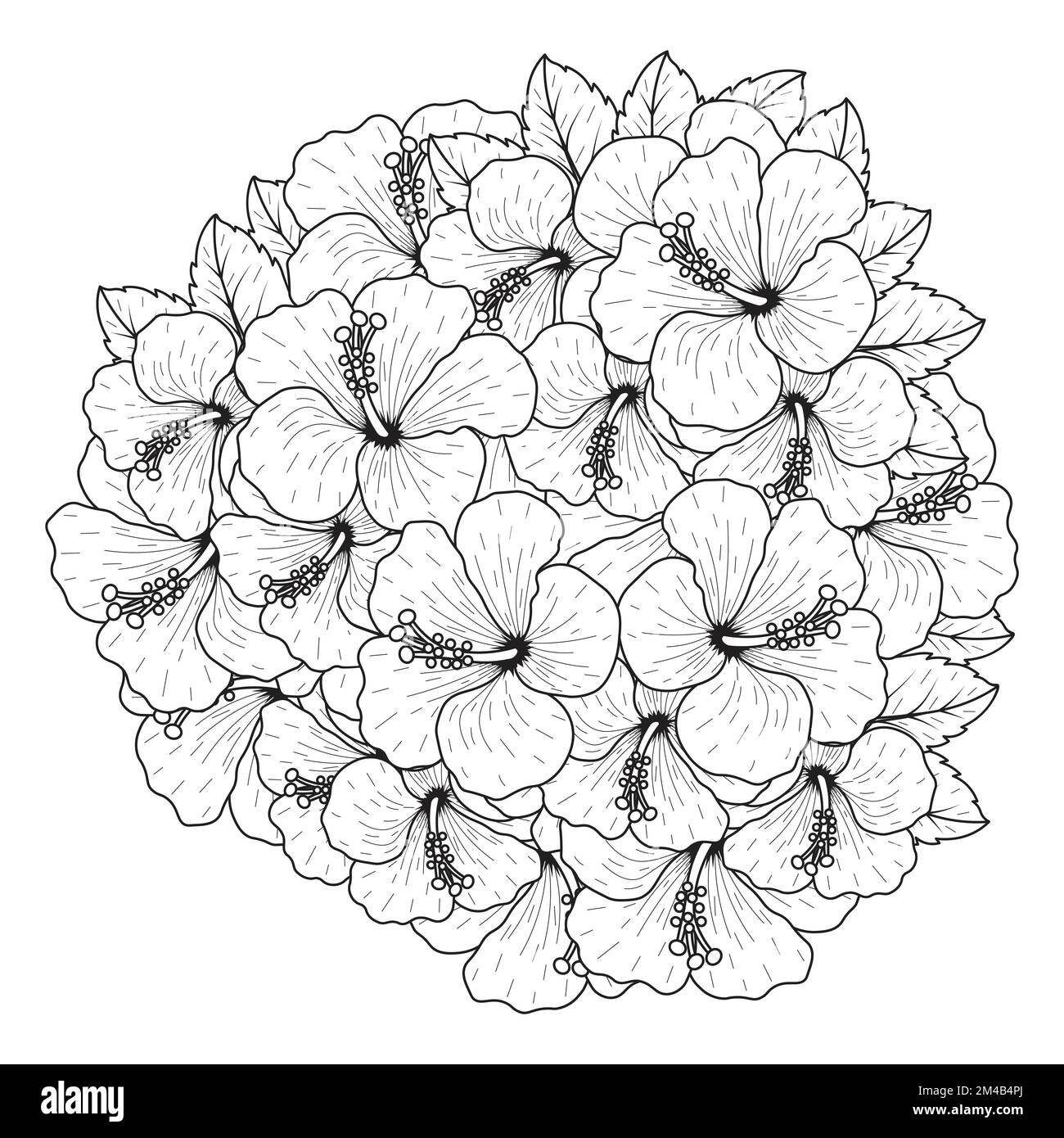 Gewöhnlicher Hibiskusblütenumriss blühende Blütenblätter oder Rosenblüten Farbblatt Stock Vektor