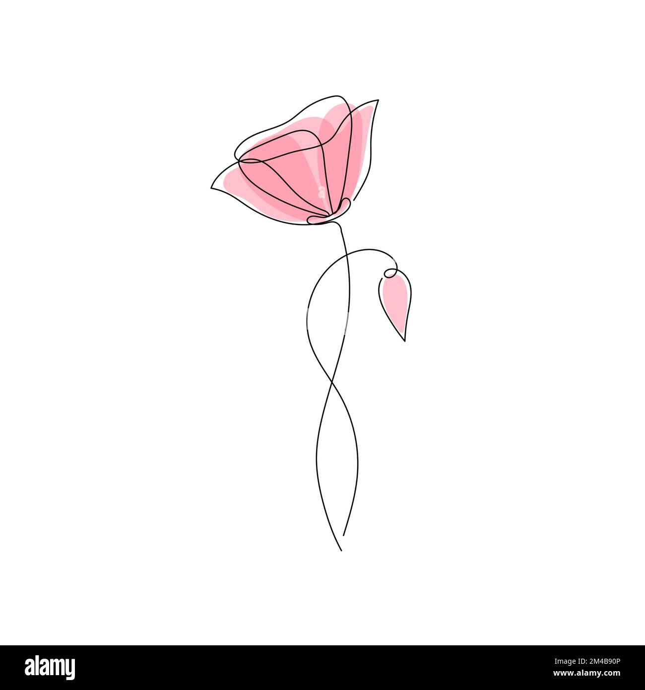 Einfache Mohnblumen-Kunst. Eine dekorative Mohnmohnzeichnung mit durchgehenden Strichzeichnungen. Editierbares Streichblütenelement. Darstellung isolierter Vektoren Stock Vektor