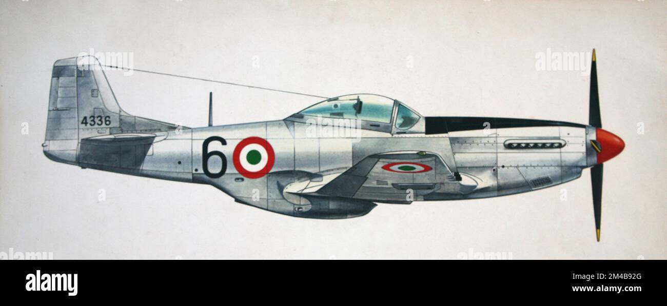 Zeichnung des Kampfflugzeugs North American Aviation Mustang P-51D, 1940er Stockfoto