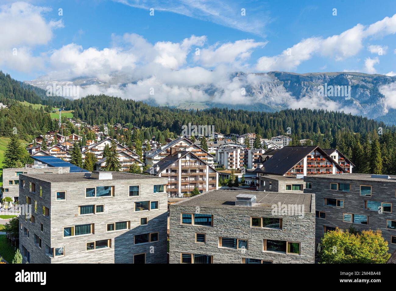 Dorfblick, laax, schweiz Stockfoto