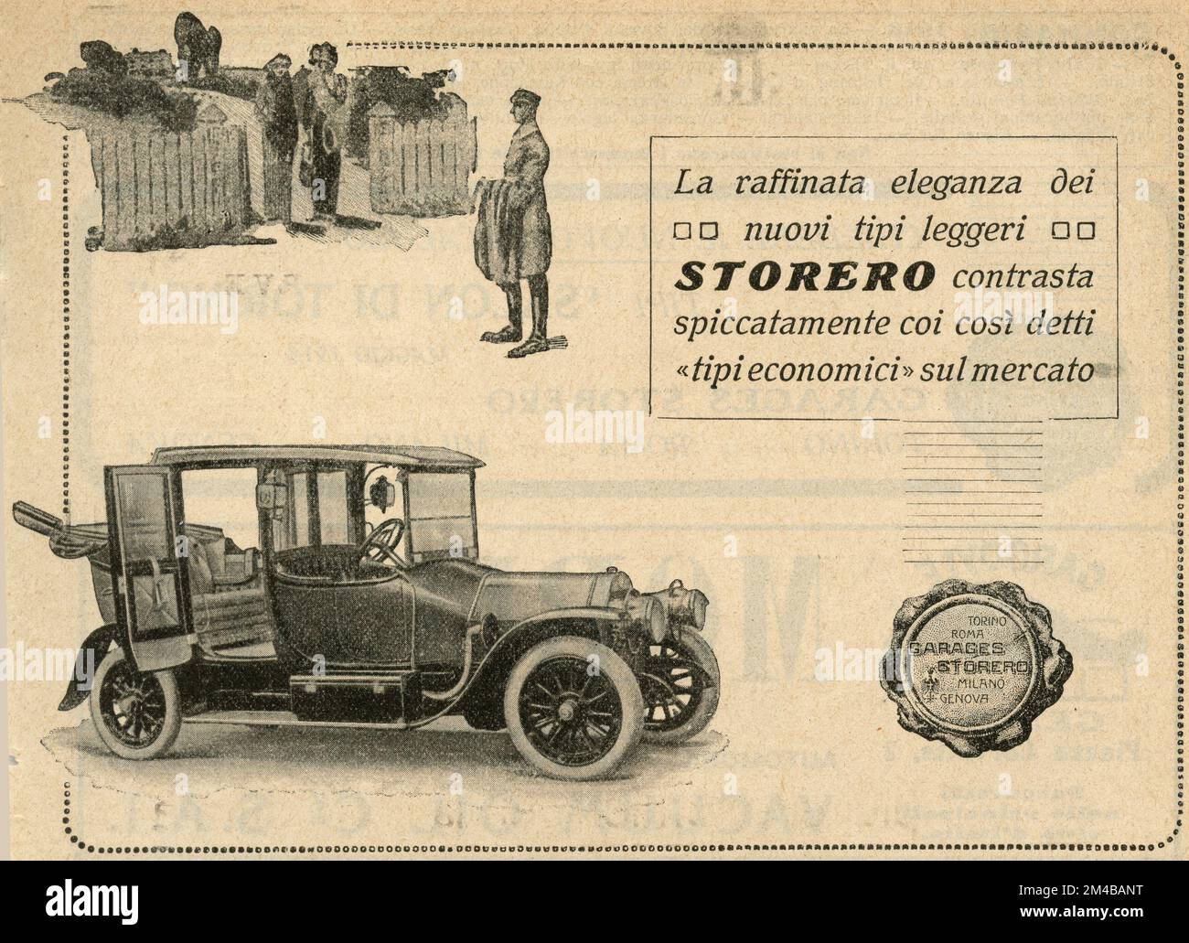 Oldtimer-Werbespot von Storero, Italien 1910er Stockfoto