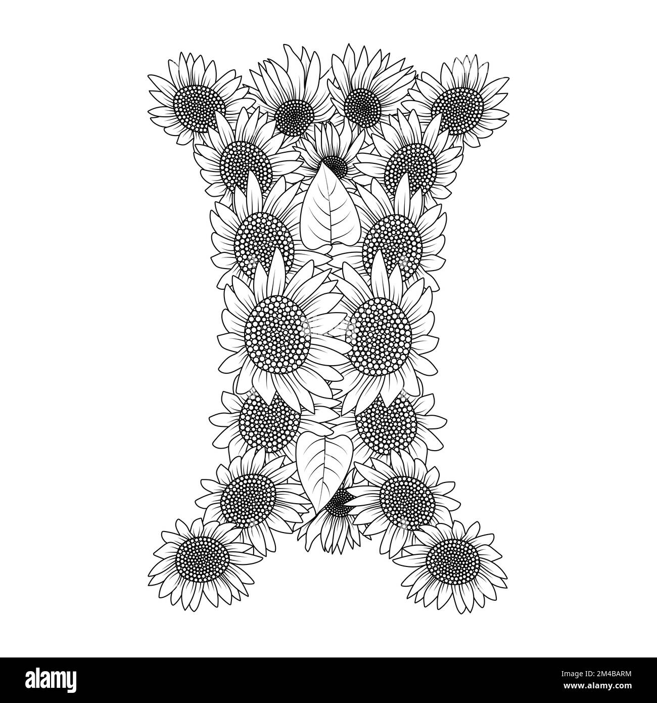 Sonnenblumenvektorumriss Farbseite der blühenden Blütenblätter und hinterlässt eine Illustration der Blüten Stock Vektor