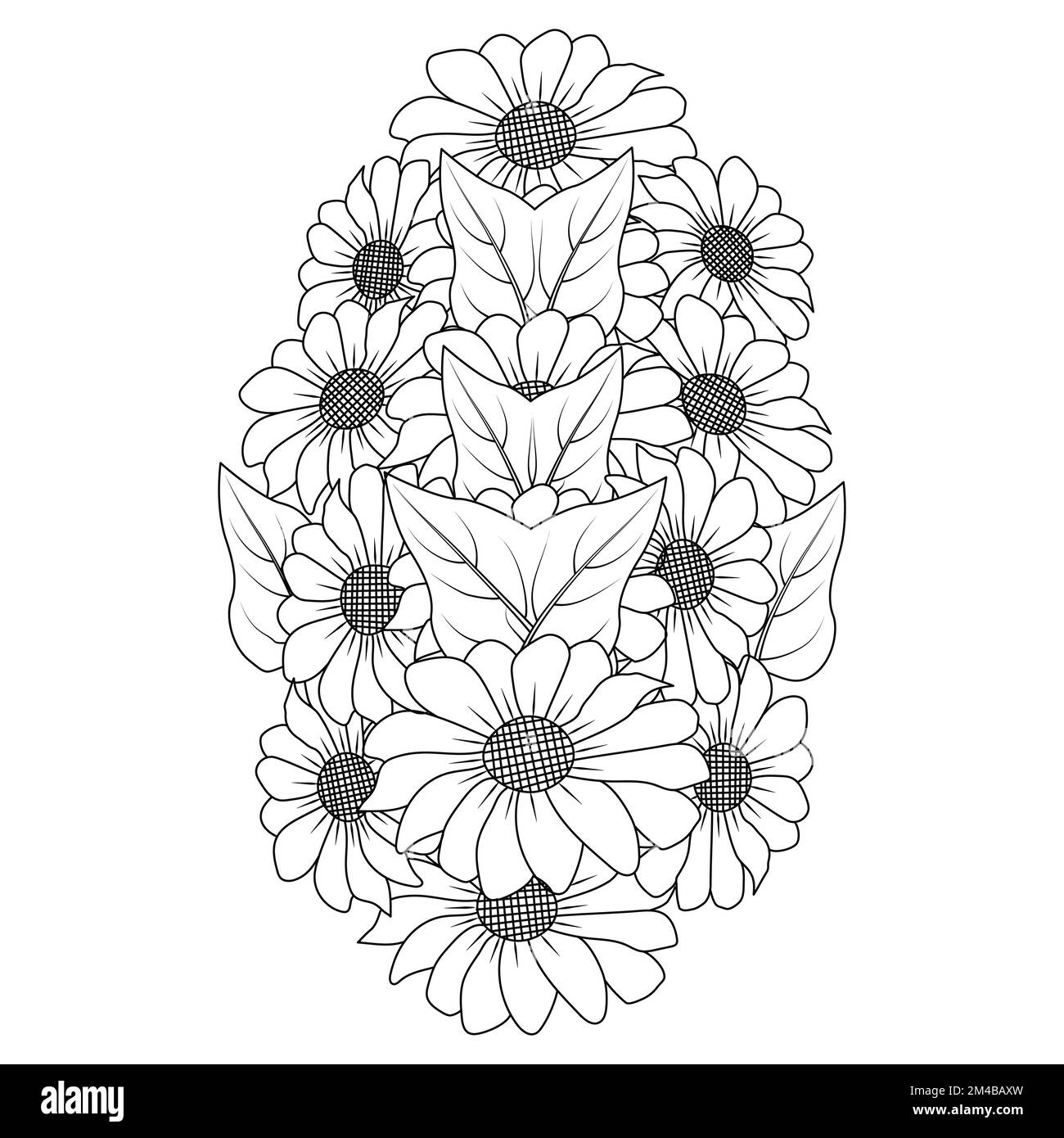 Sonnenblumen Zeichnungslinienvektor einer schwarz-weißen Anti-Stress-Blume für Erwachsene Stock Vektor