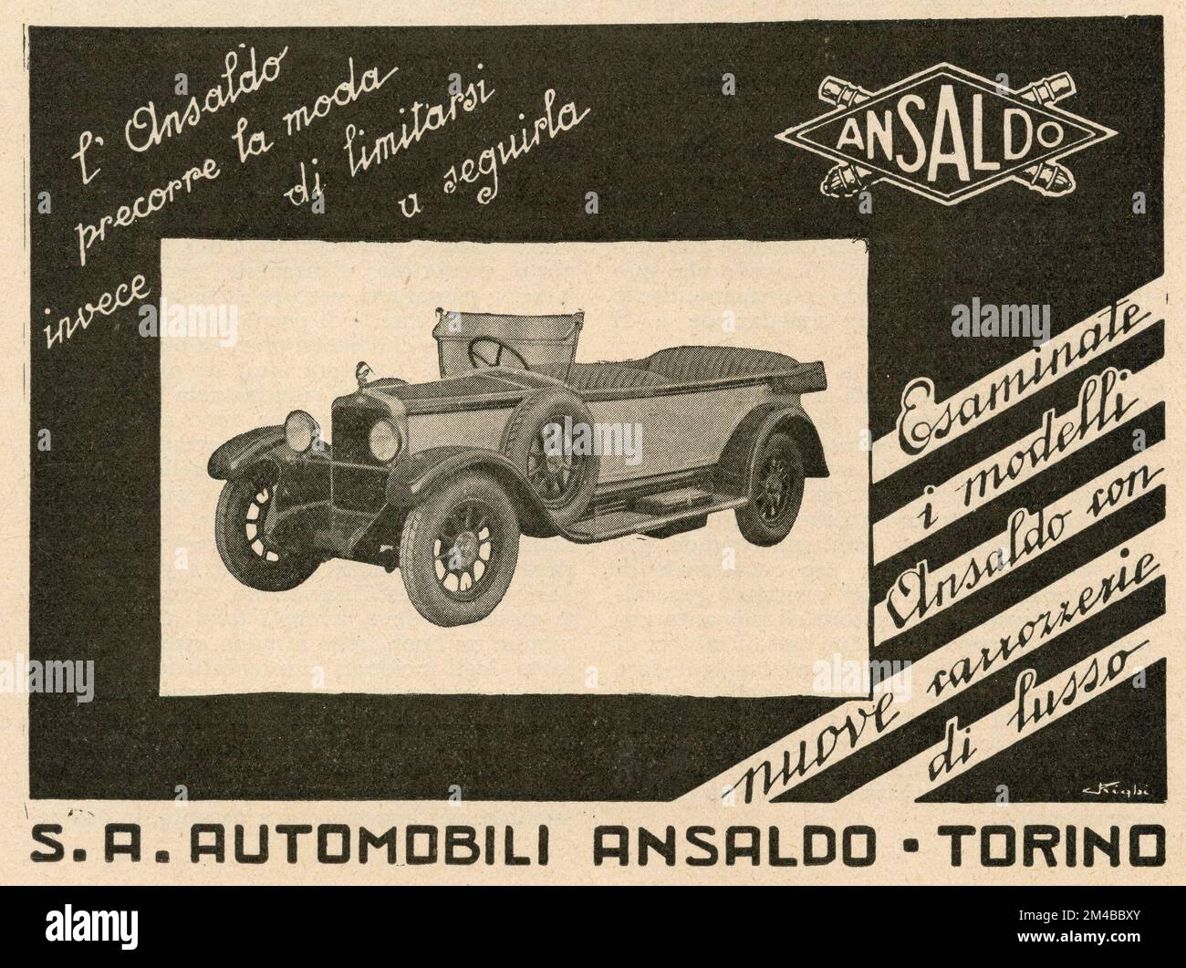 Oldtimer-Anzeige von Ansaldo, Italien 1920er Stockfoto