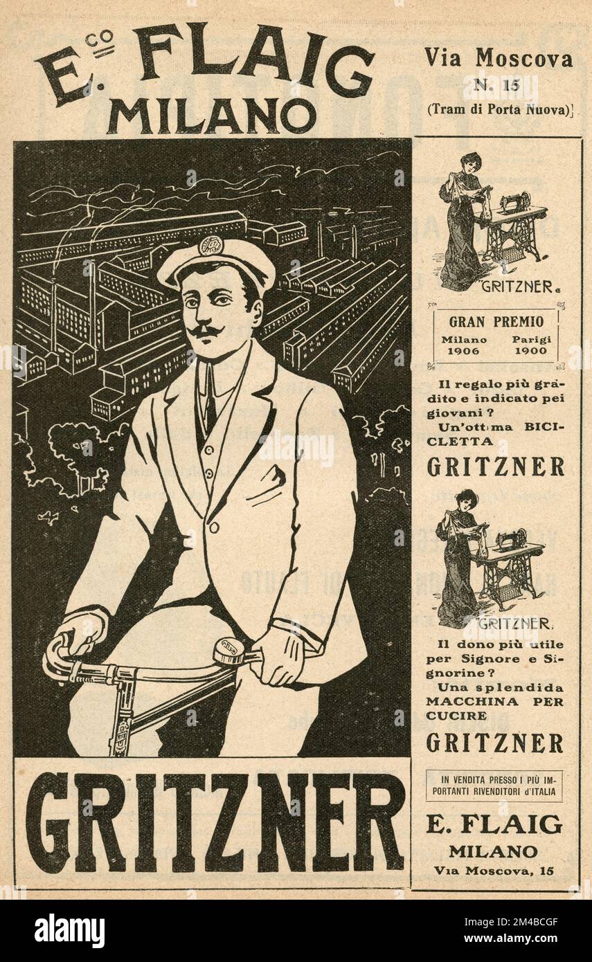 Oldtimer-Anzeige von Gritzner Bikes, Italien 1920er Stockfoto