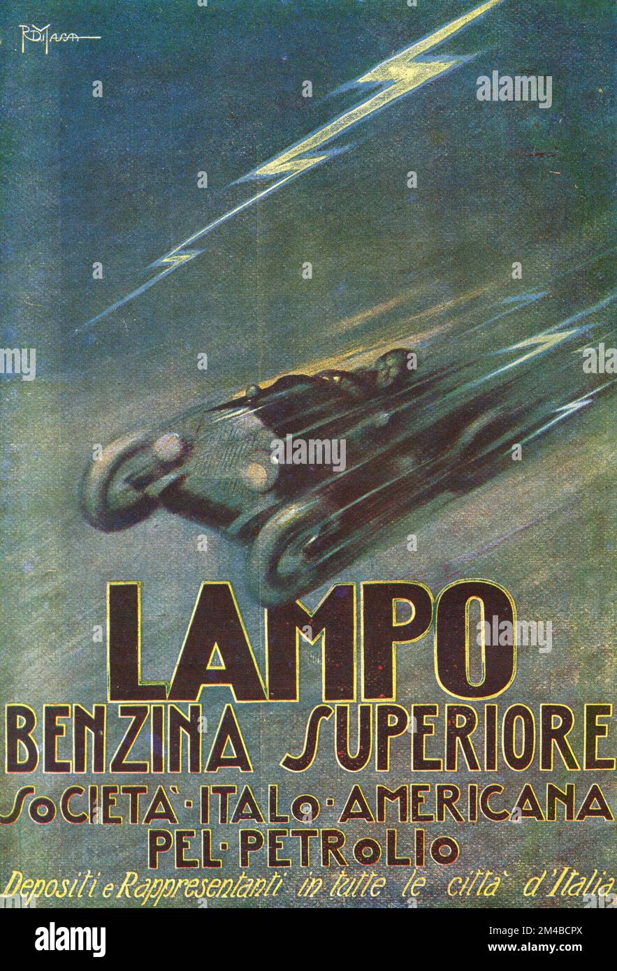 Oldtimer-Anzeige von Lampo Benzin, Italien 1930er Stockfoto