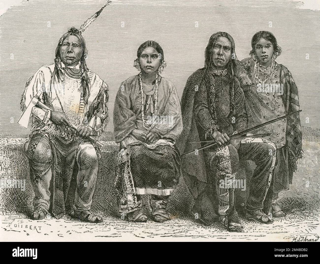 Männer und Frauen des Indianerstamms der Sioux, USA, Abbildung 1871 Stockfoto
