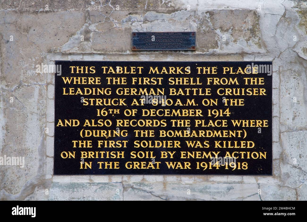 Weltkriegsschild 1 in Hartlepool Cleveland Stockfoto