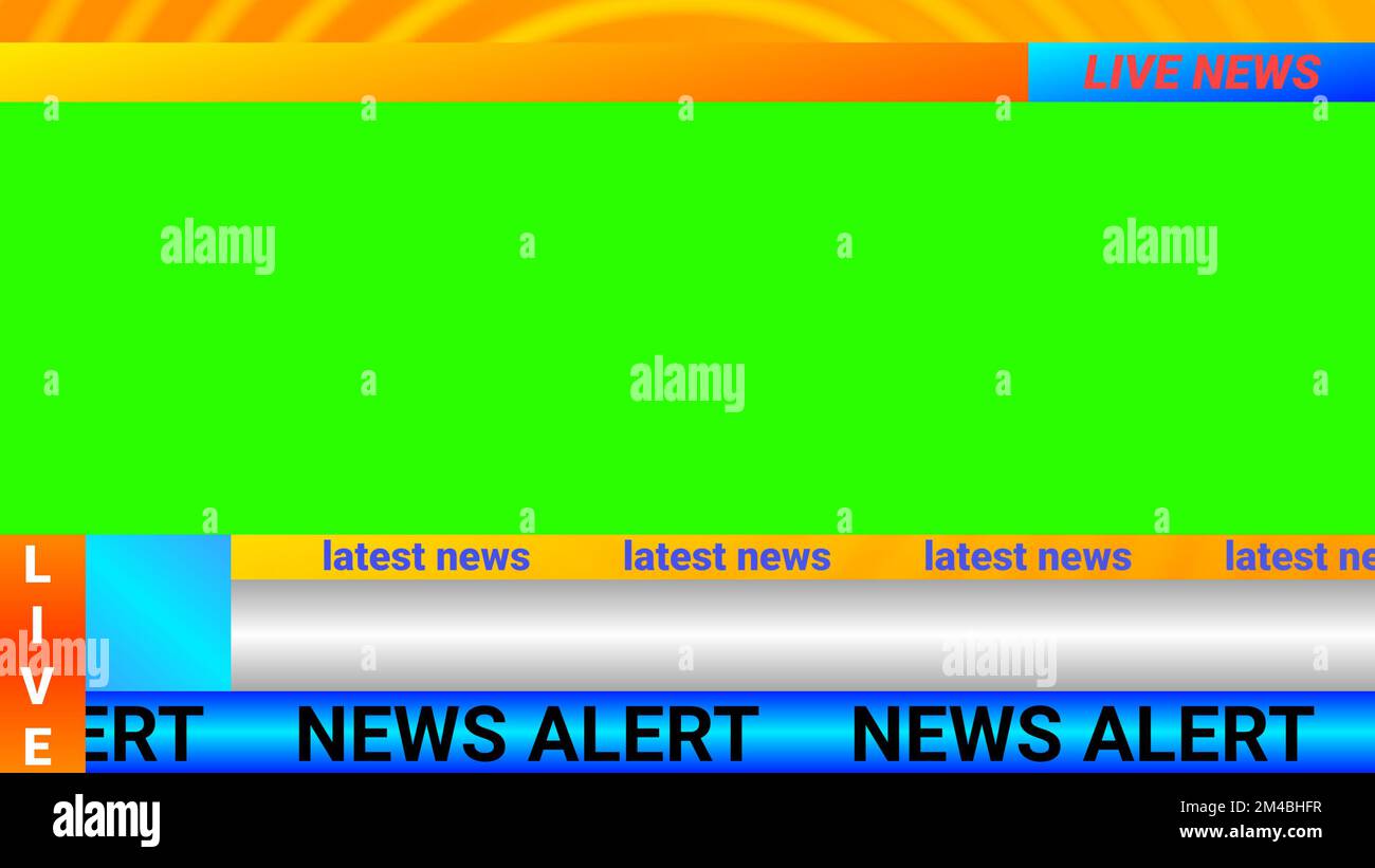 nachrichtenlogo, Live-Nachrichten und Nachrichtenveranstaltungen Textbereich Abbildung. Green Screen News Hintergrund. Stockfoto