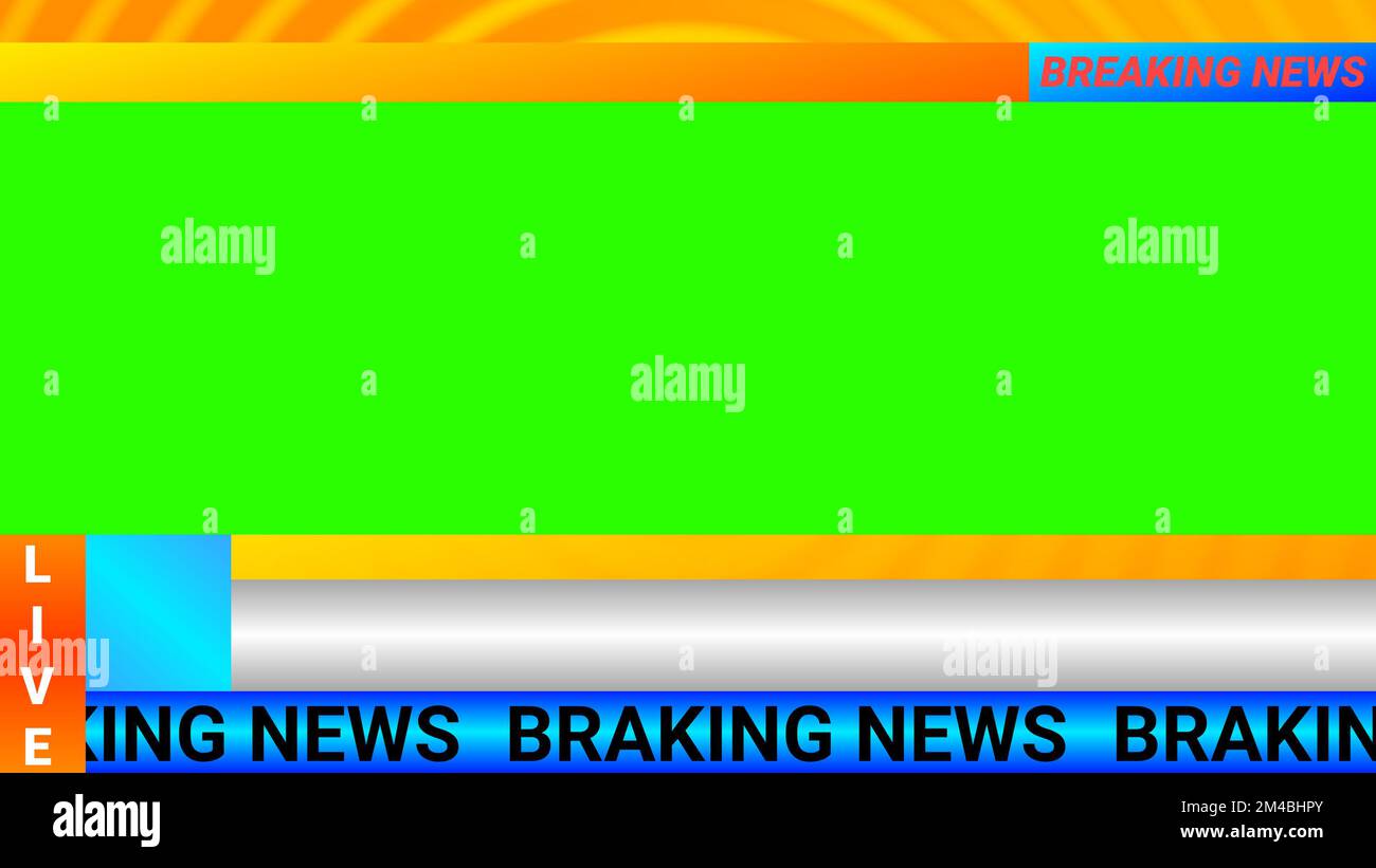 nachrichtenlogo, Live-Nachrichten und Nachrichtenveranstaltungen Textbereich Abbildung. Green Screen News Hintergrund. Stockfoto