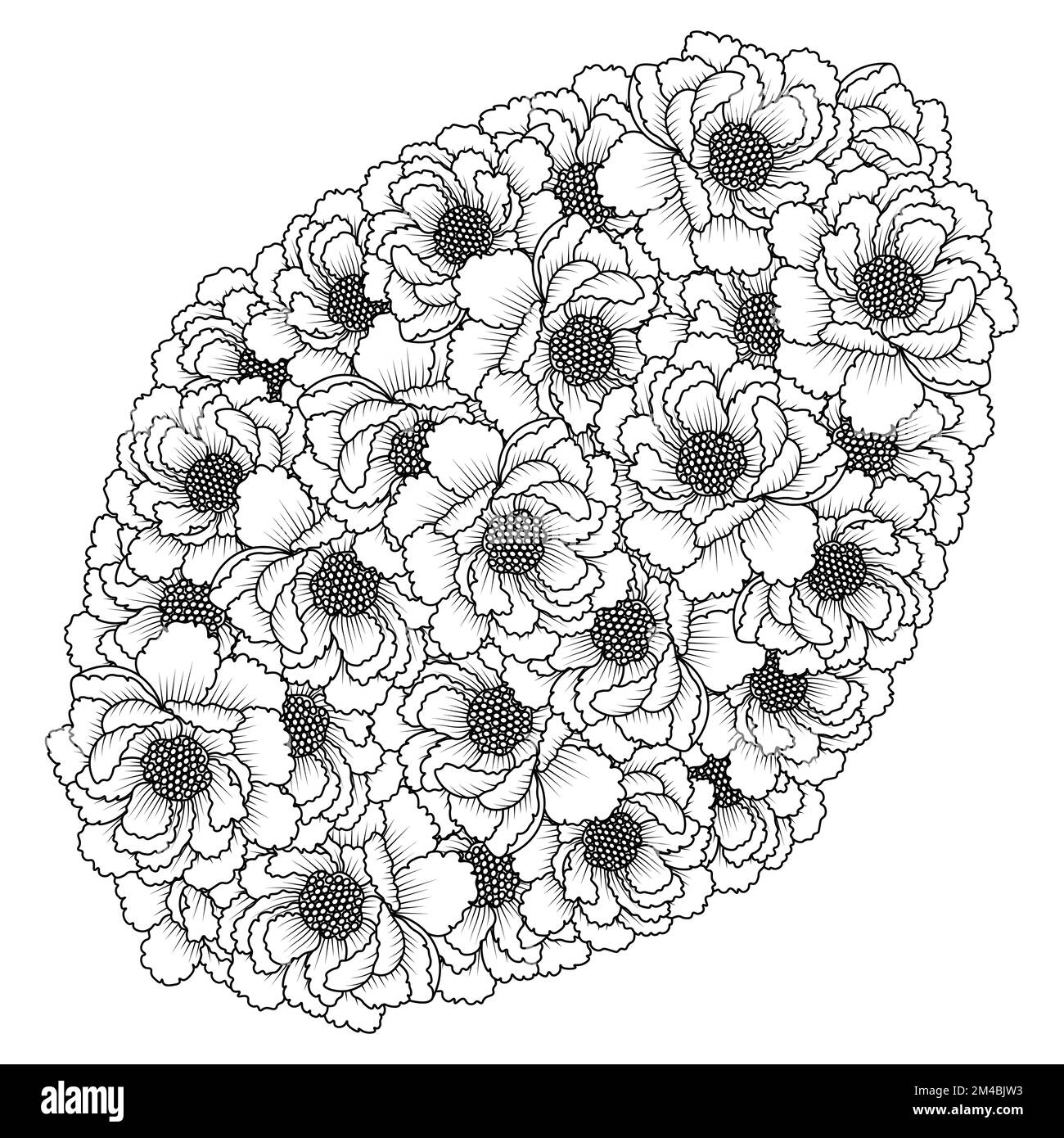 Pfingstrosen einfaches Skizzieren Bleistiftzeichnung mit schwarzen und weißen Linien, Kunstdesign Stock Vektor