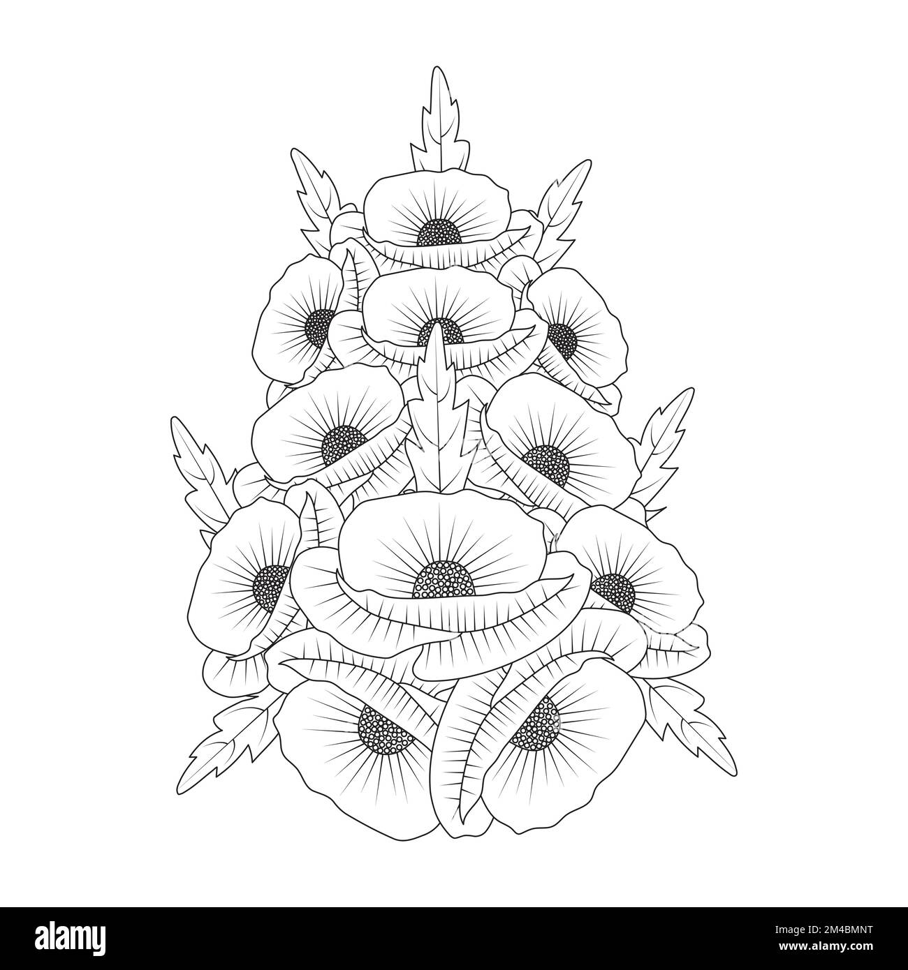 mohnblumen-Motiv Buch zum Ausmalen von Blüten Seitenlinien-Art-Design des Vektorgrafiken-Designs Stock Vektor