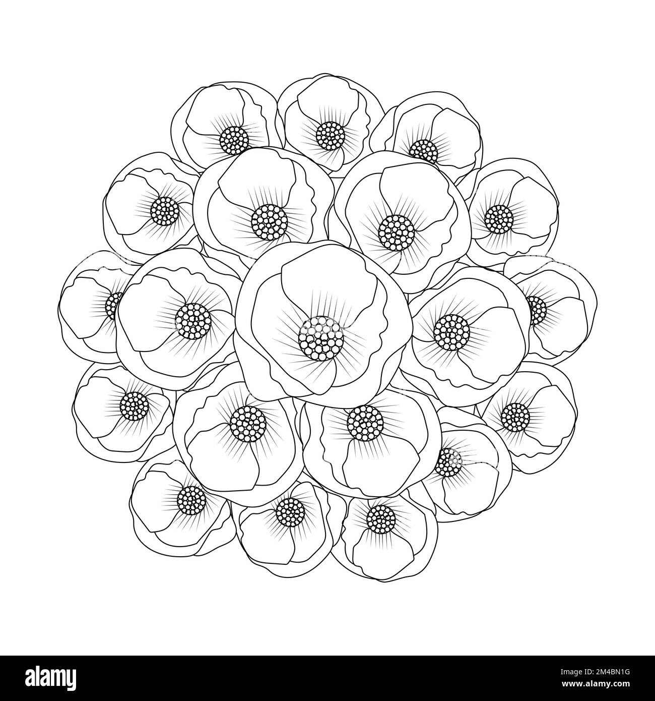 mohnblumen-Motiv Buch zum Ausmalen von Blüten Seitenlinien-Art-Design des Vektorgrafiken-Designs Stock Vektor