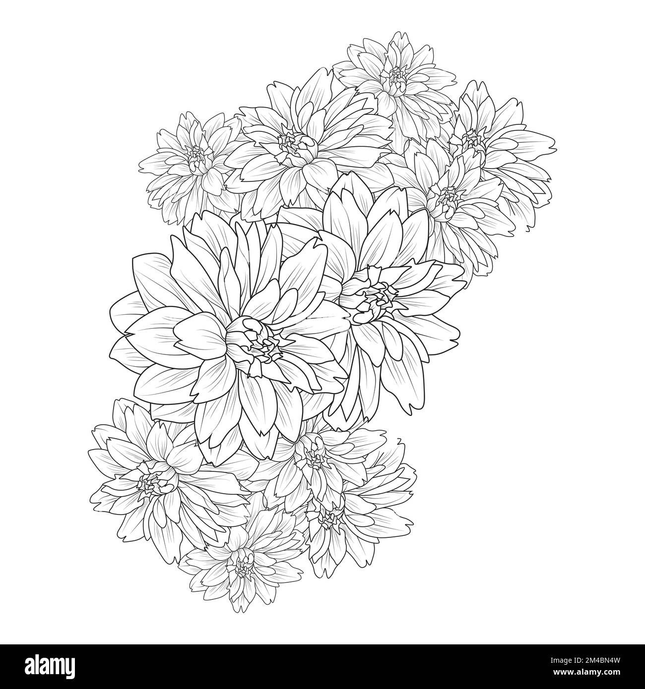 Gartendahlienblume mit Bleistiftstrich im kritzeligen Kunstdesign mit Farbseitendesign Stock Vektor