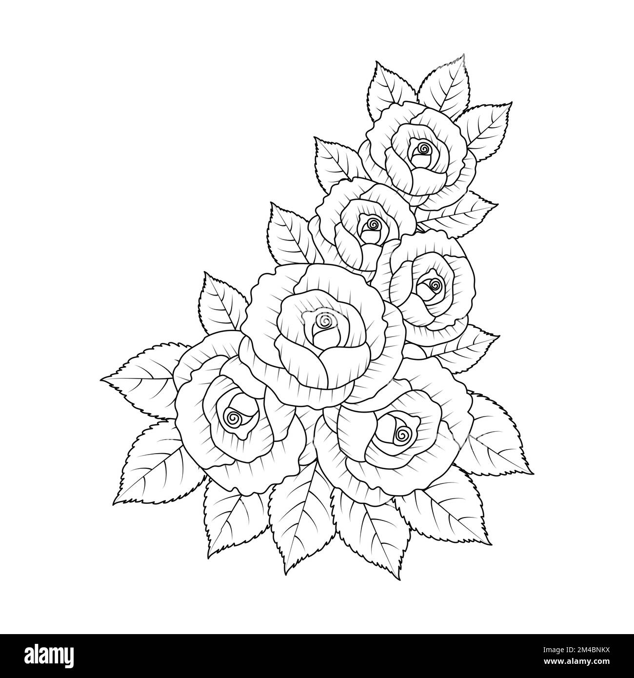 Blütenmalerei mit Rosenzeichnung und Rosenlinienkunst mit Bleistiftzeichnung Stock Vektor