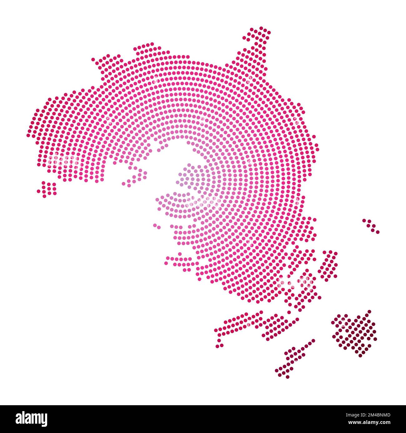 Gepunktete Karte der Insel Bintan. Digitale Form der Insel Bintan. Technisches Symbol der Insel mit abgestuften Punkten. Stilvolle Vektordarstellung. Stock Vektor