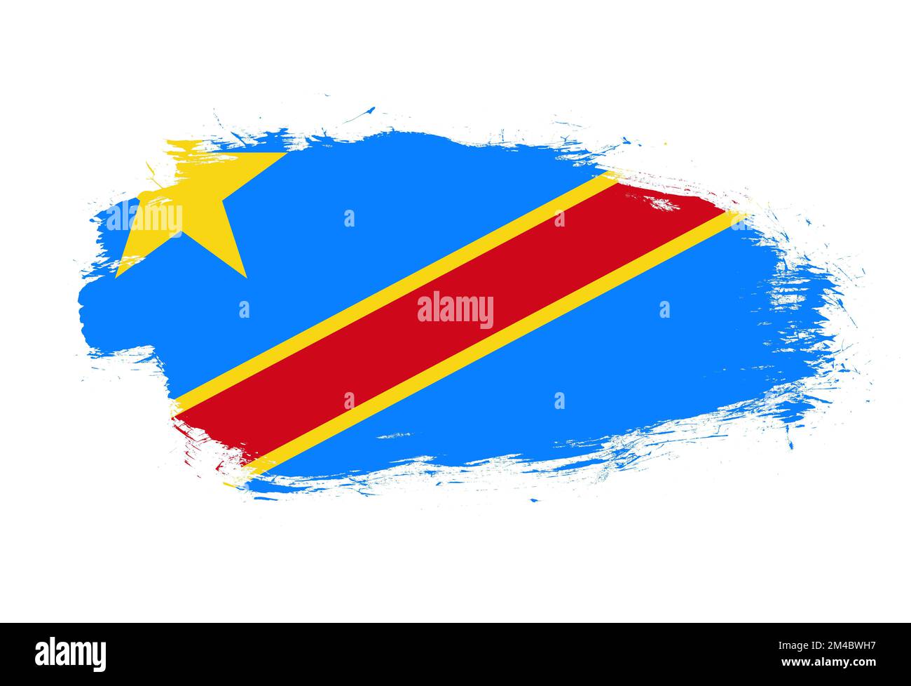 Flagge der demokratischen republik kongo auf weißem Pinselhintergrund Stockfoto