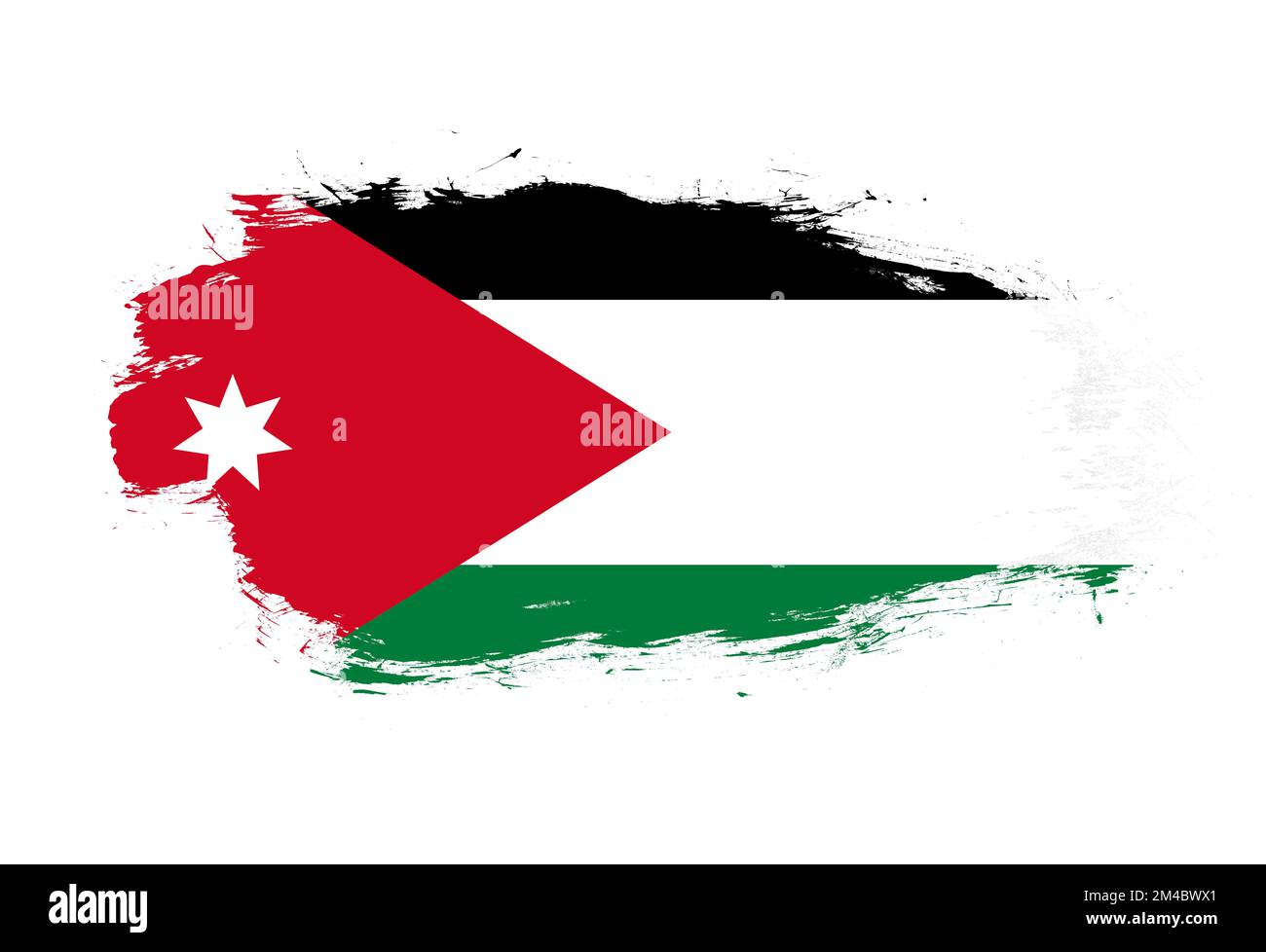 Jordan Flagge auf weißem Pinselhintergrund Stockfoto