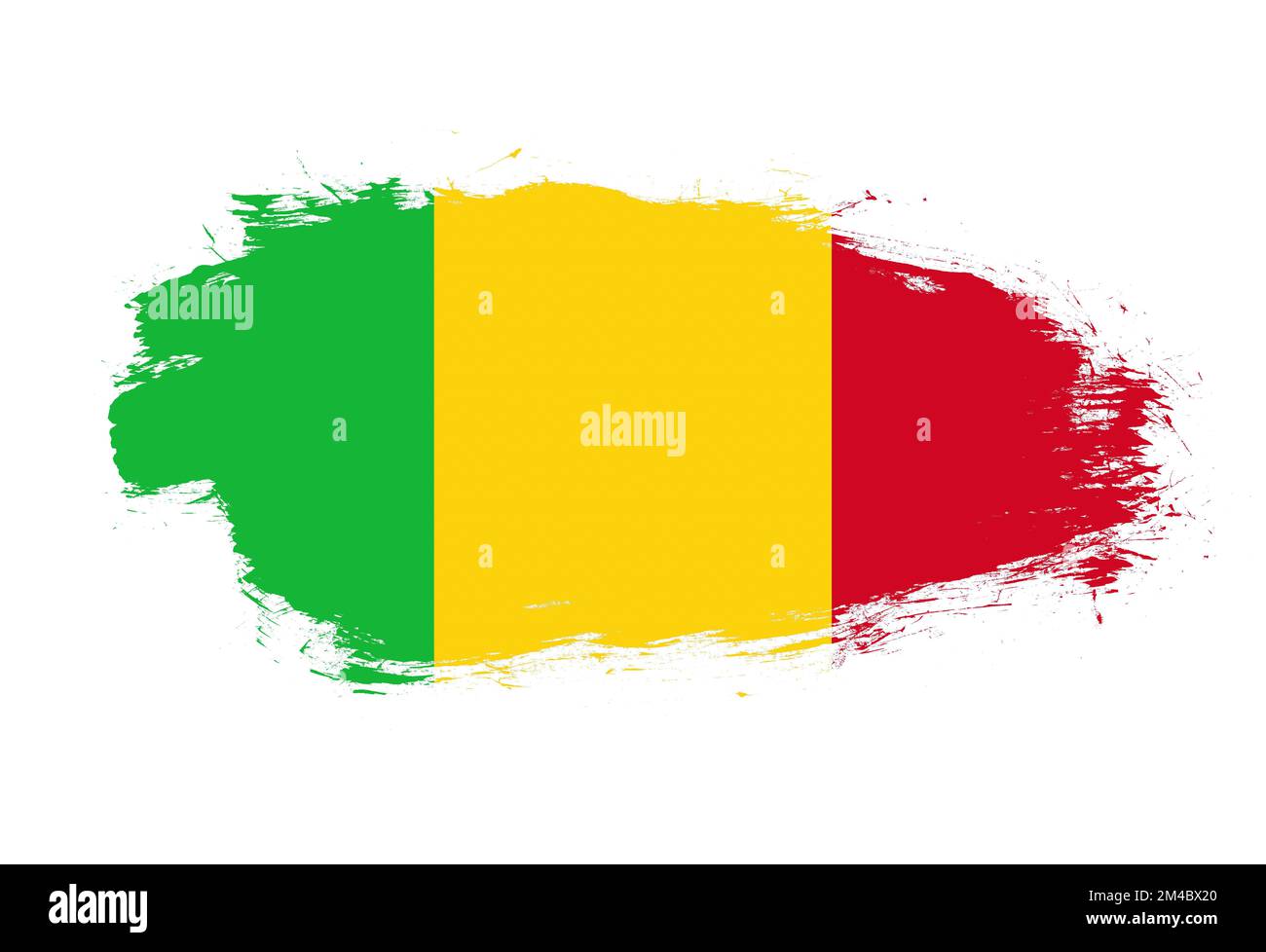 mali-Flagge auf weißem Pinselhintergrund Stockfoto