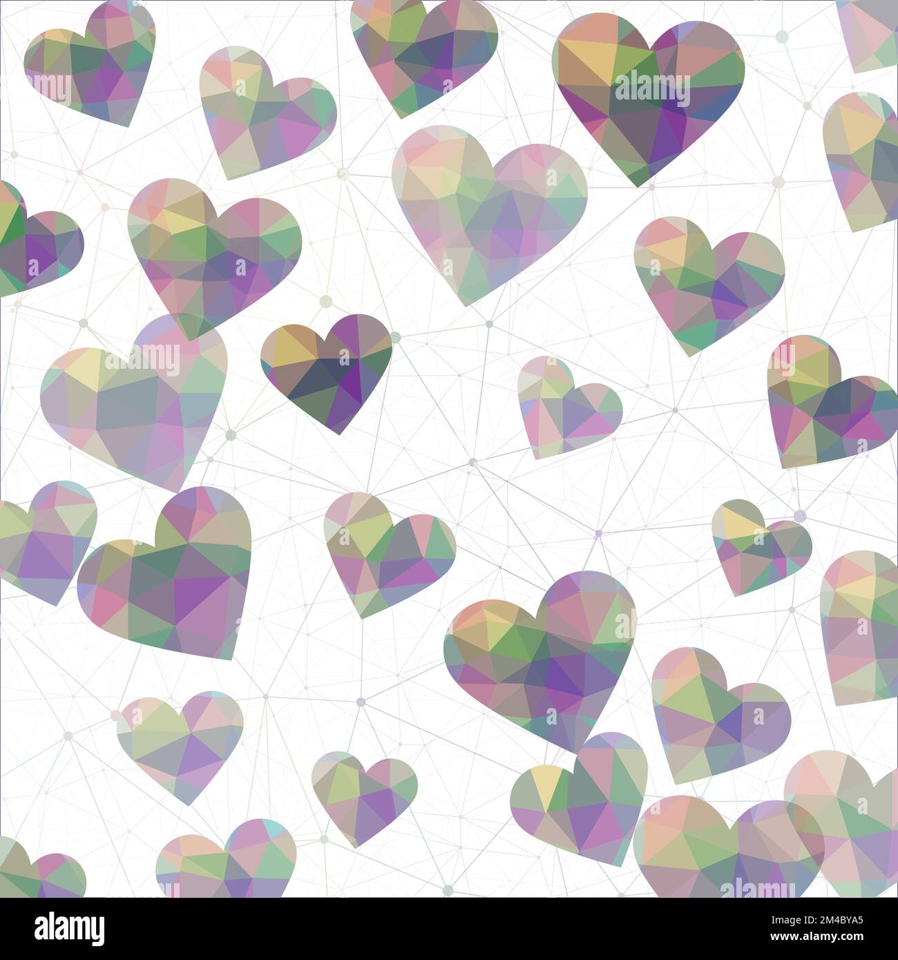 Geometrische Herzen. Polygonale Herzen in Kontrastfarben. Ansprechendes digitales Design. Erstaunliche Vektorillustration. Stock Vektor