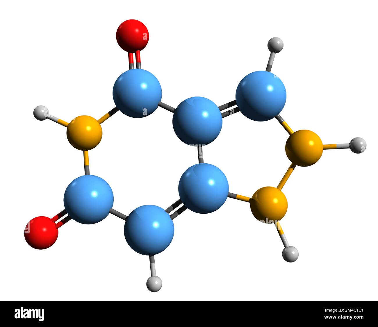 3D-Bild der Oxipurinol-Skelettformel - molekularchemische Struktur von Alloxanthin isoliert auf weißem Hintergrund Stockfoto