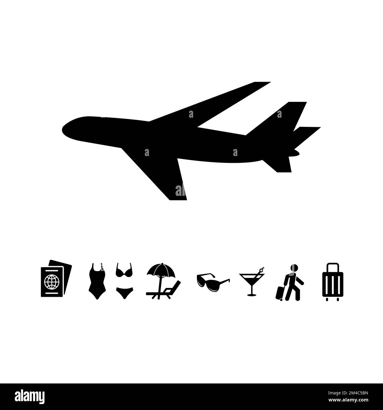 Vektorbildsatz mit Liniensymbolen für Sommerferien. Stock Vektor