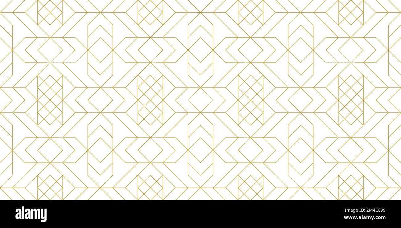 Weiß und Gold Luxus Linie Kunst ornamental nahtlose Muster. Geometrisches Design im asiatischen Stil. Abstrakter Hintergrund im Art déco-Stil. Stock Vektor