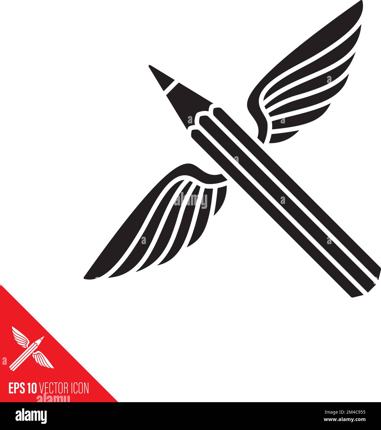 Vektorsymbol für Bleistift mit Flügeln. Poesie, Fantasie und Kreativität begriffliche Glyphe. Symbol Stock Vektor