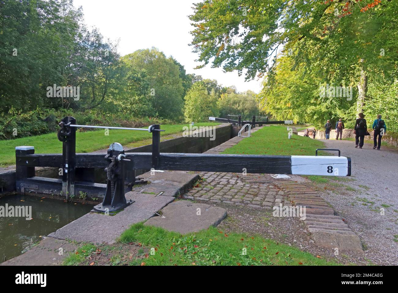 Nr. 8, Schleusen am Peak Forest Kanal, Marple, Stockport, Cheshire, England, UK, SK6 6BN Stockfoto